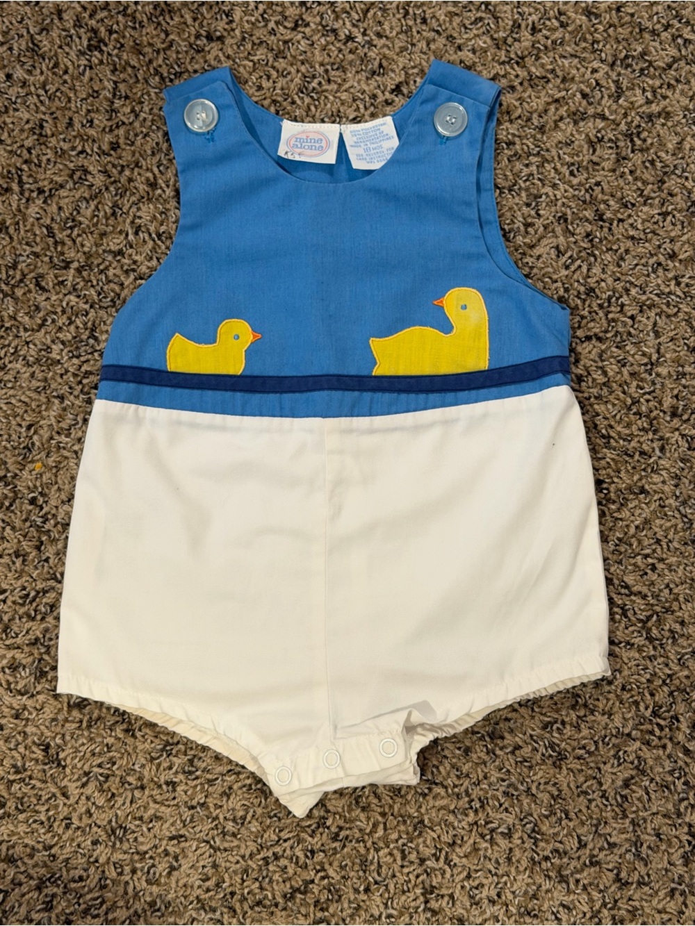 Blue & White Duck Appliqué Baby Romper